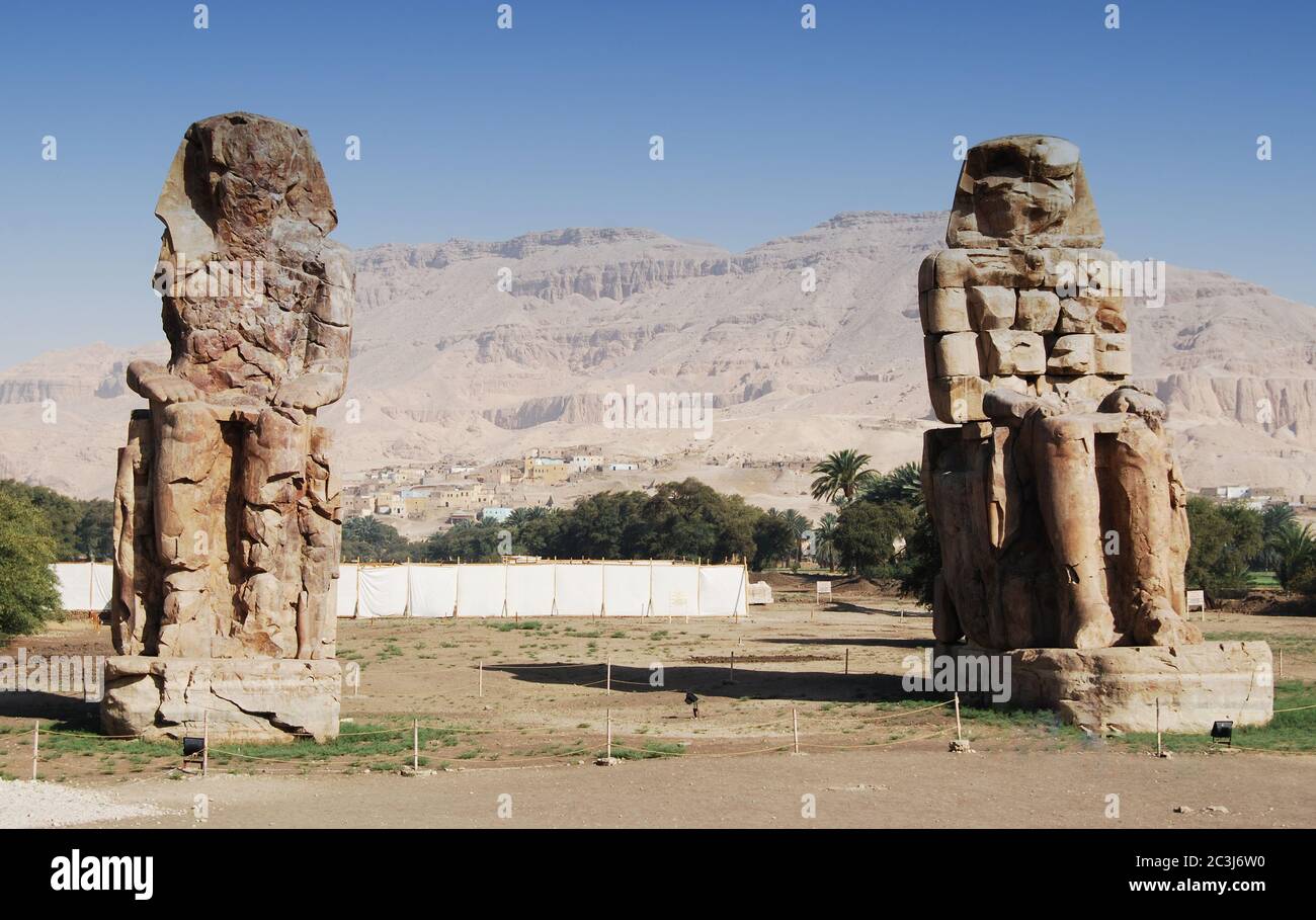 Colossus of Memnon in Luxor. Big statues near the Valley of Kings