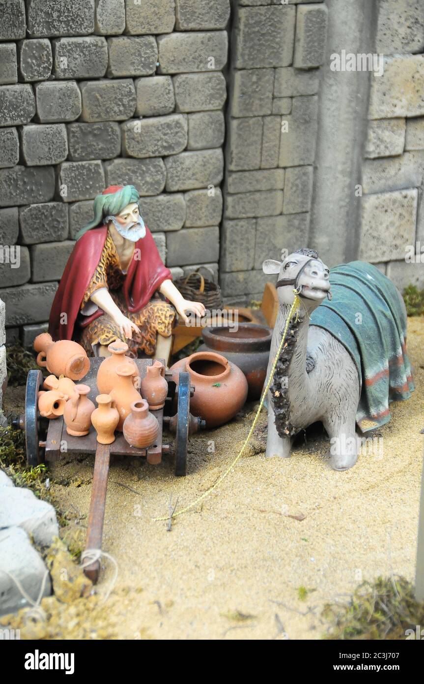 Traditional European Statuette in a Christmas Crib Nativity Scene Stock ...