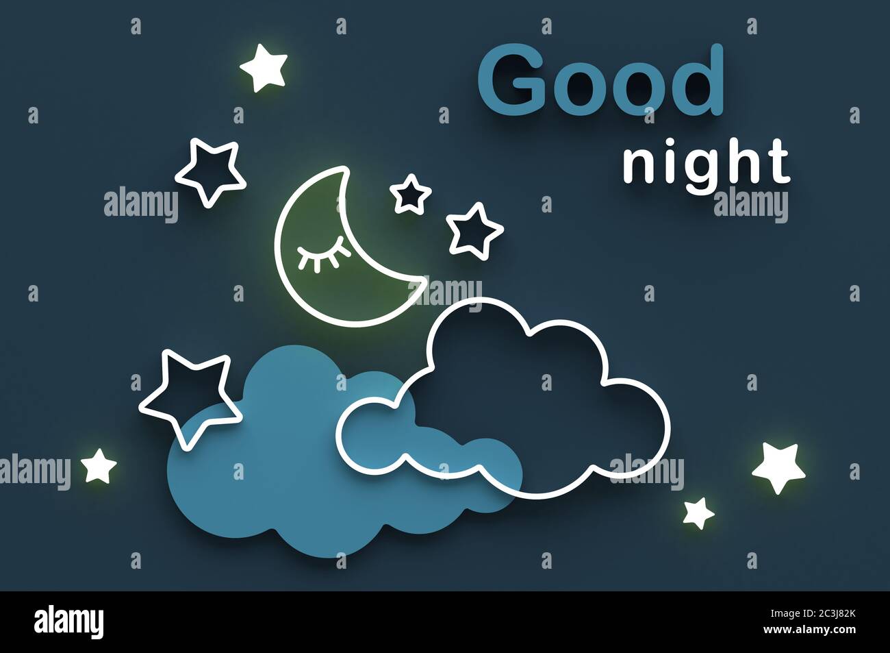 Cartoon sleeping moon, clouds and stars in the night sky. Wishing good night  and sweet dreams. Greeting card with copy space. 3D render Stock Photo -  Alamy