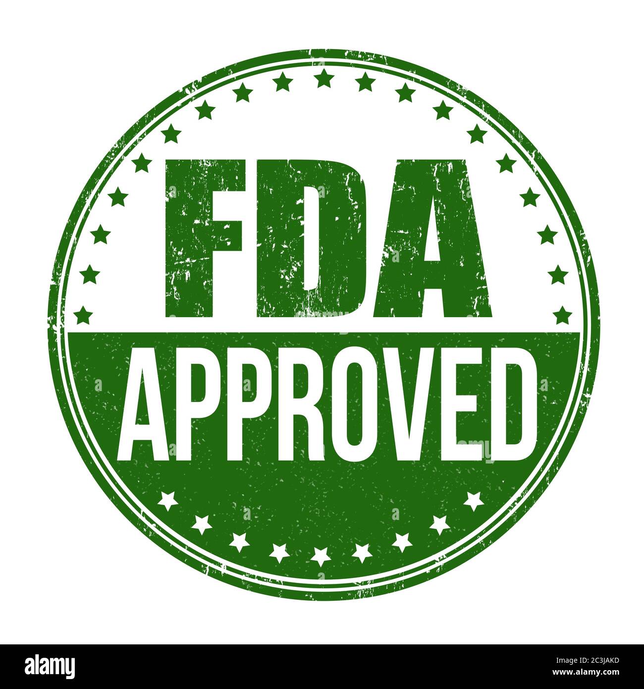Illustration of a green sign saying "FDA approved" isolated on a white