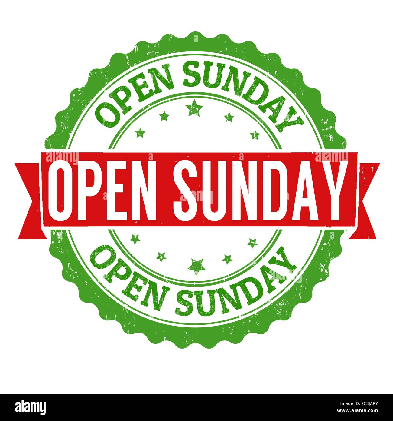 Illustration of a green and red sign saying "open Sunday" isolated on a