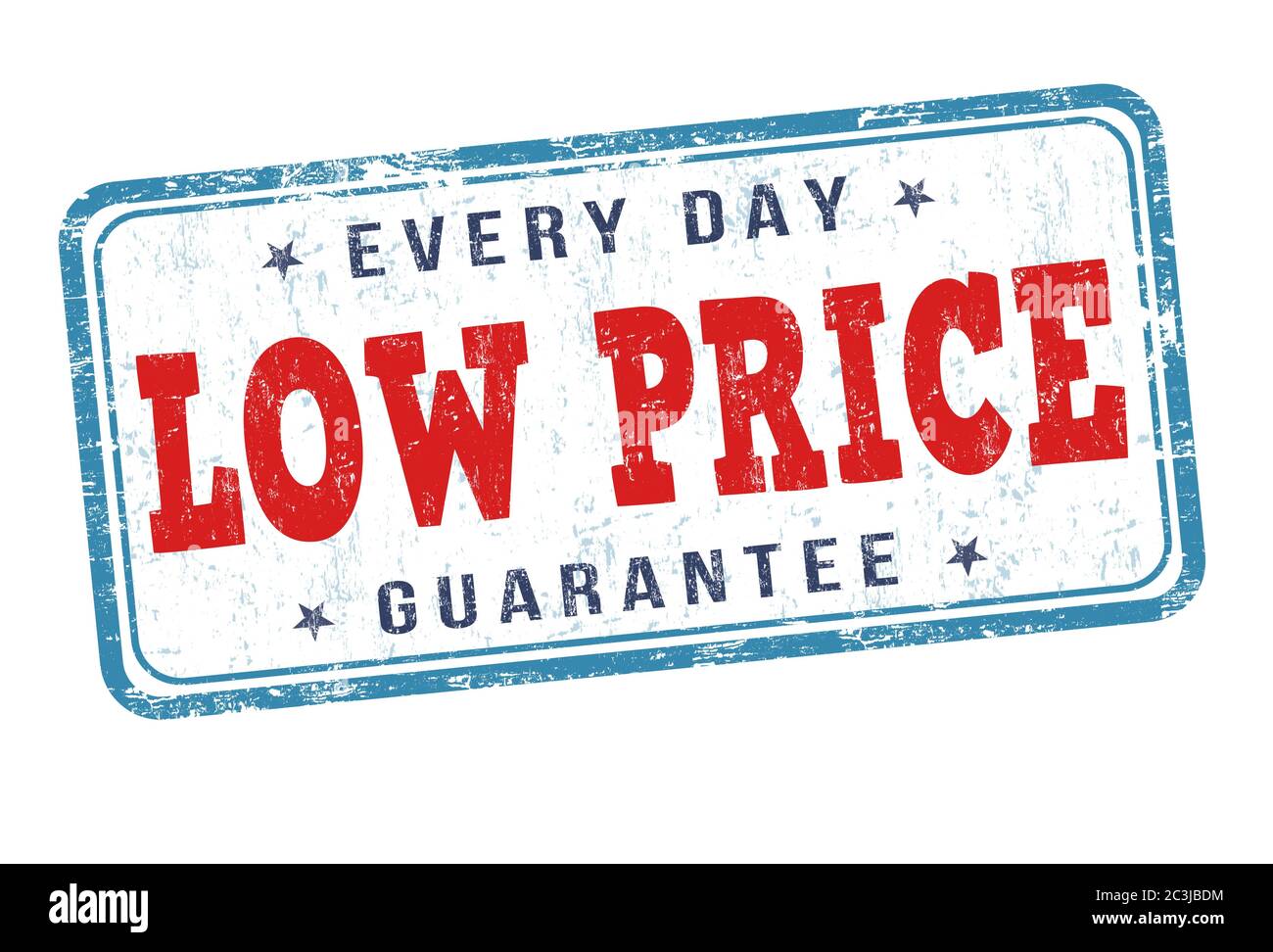Illustration of a red and blue sign saying "everyday low price" isolated on a white background