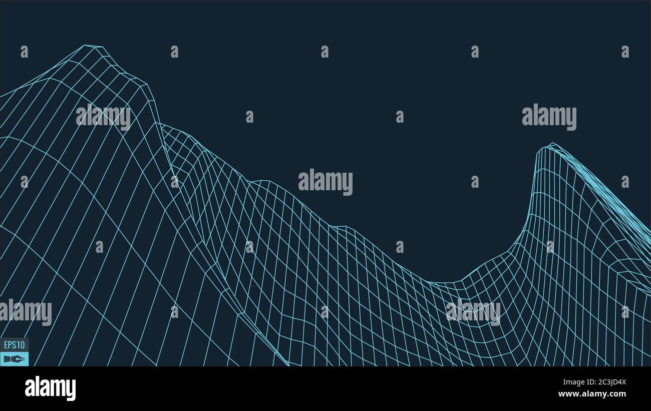 Abstract vector landscape background. Cyberspace grid. 3d technology ...
