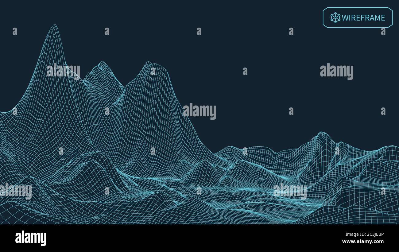 Abstract vector landscape background. Cyberspace grid. 3d technology ...