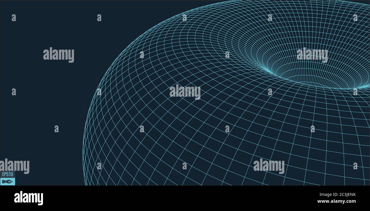 Wireframe vector torus background. Wormhole concept. Funnel perspective grid. Vector Illustration. Stock Vector