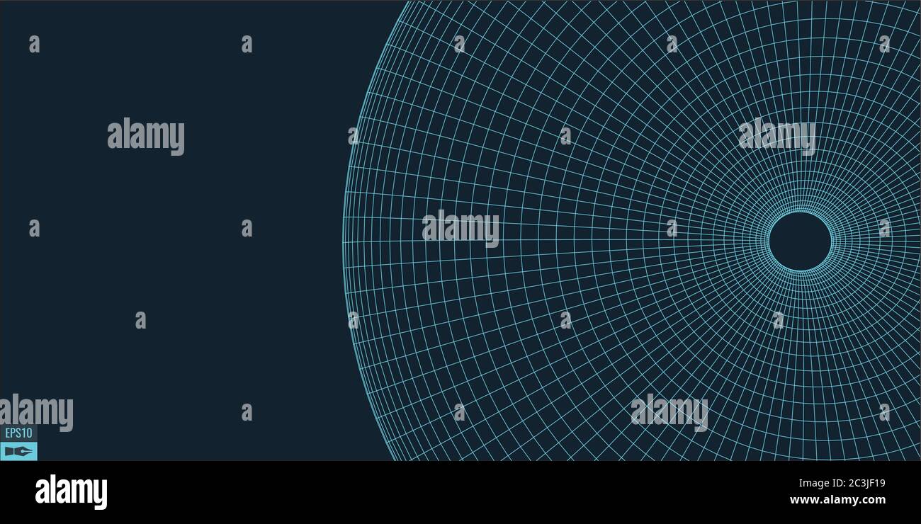 Wireframe vector torus background. Wormhole concept. Funnel perspective grid. Vector Illustration. Stock Vector