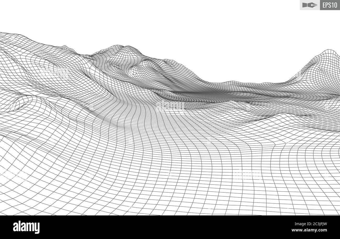 Abstract vector landscape background. Cyberspace grid. 3d technology ...