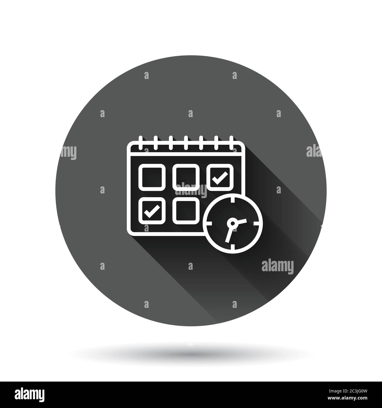 Calendar with clock icon in flat style. Agenda vector illustration on