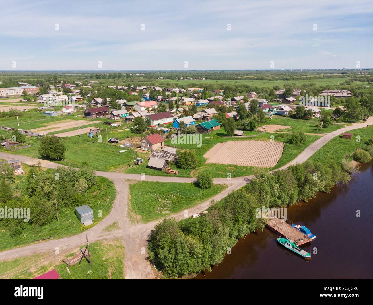 Panoramic view of the old Russian village on the island. Russia, Arkhangelsk region, Primorsky district Stock Photo
