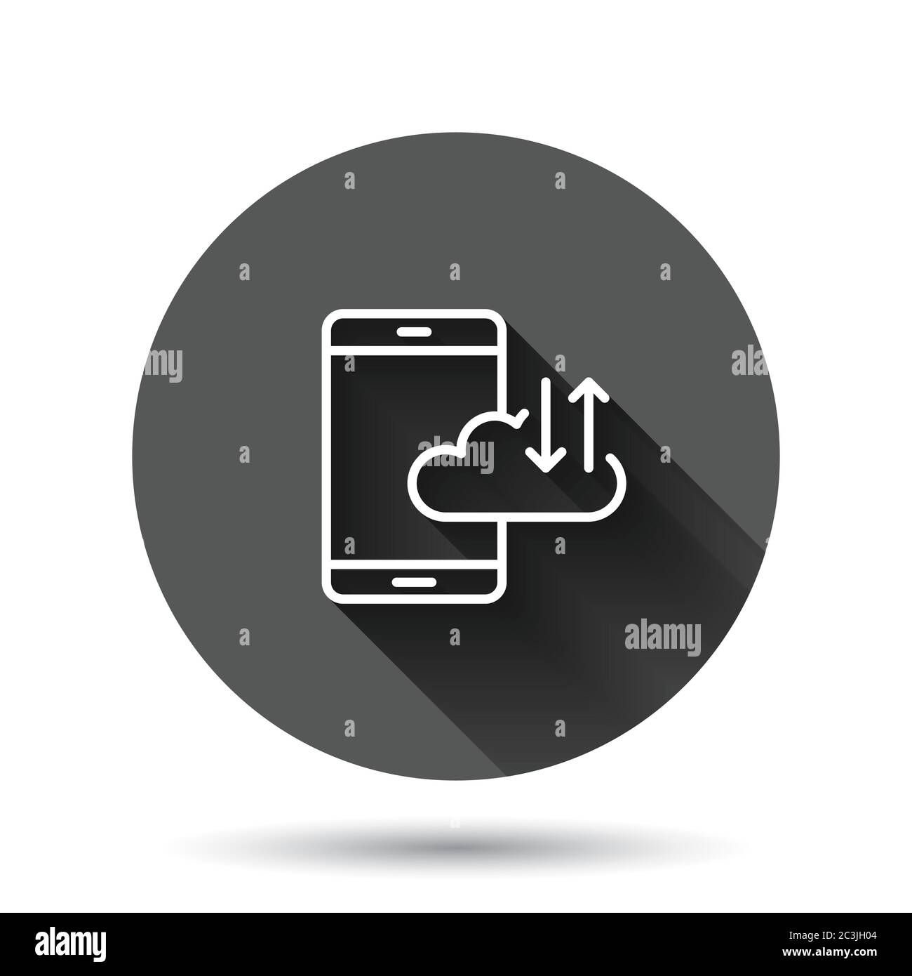 Smartphone with cloud icon in flat style. Phone network storage vector ...