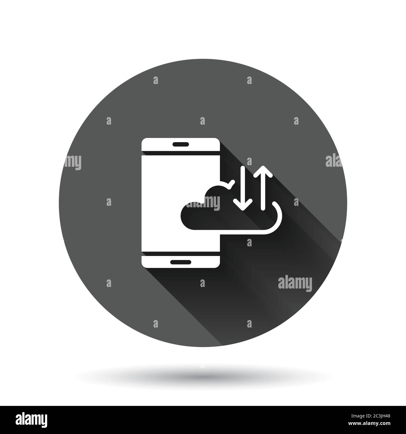 Smartphone with cloud icon in flat style. Phone network storage vector ...