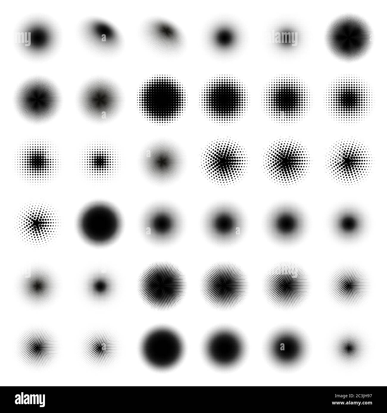 36 Halftone Circle BIG Set. Popart grange clipart. Abstract round halftone circle vector. Artistic artwork design of halftone circle dots on white Stock Vector