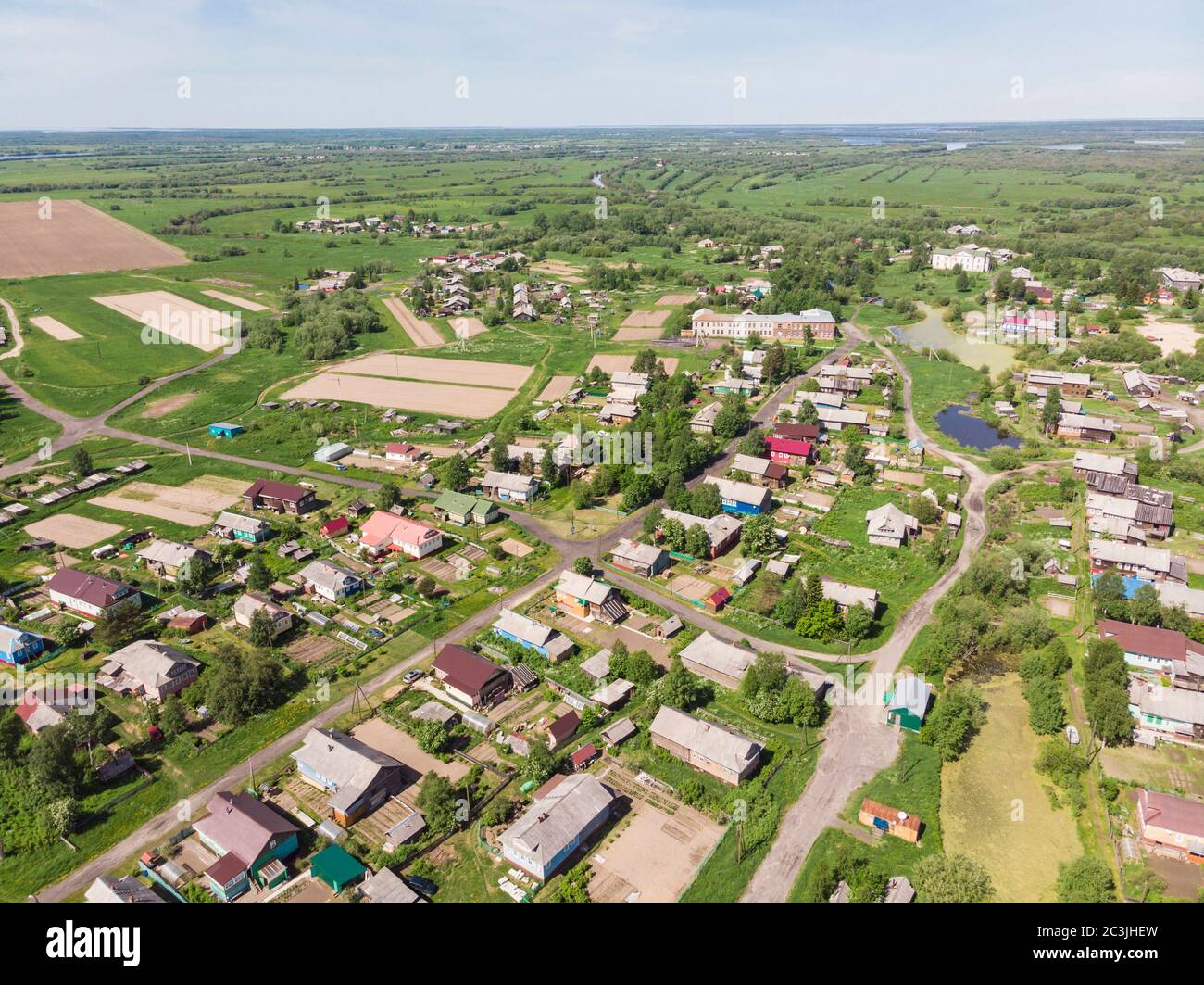 Panoramic view of the old Russian village on the island. Russia, Arkhangelsk region, Primorsky district Stock Photo