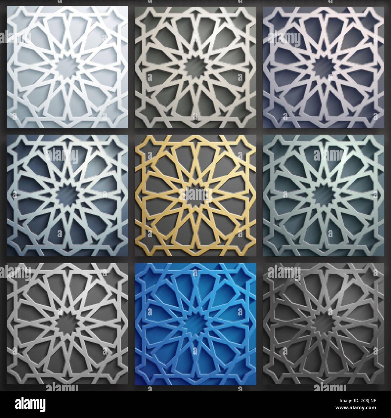 Bộ mẫu Họa tiết Hồi giáo 3D Vector sẽ là sự lựa chọn hoàn hảo cho những ai yêu thích họa tiết Hồi giáo đầy màu sắc và sống động. Những trang trí Ả Rập trừu tượng đầy tinh tế khiến cho bất kỳ ai cũng không thể rời mắt được. Hãy từ từ thưởng thức và tận hưởng sự đẹp đẽ này!
