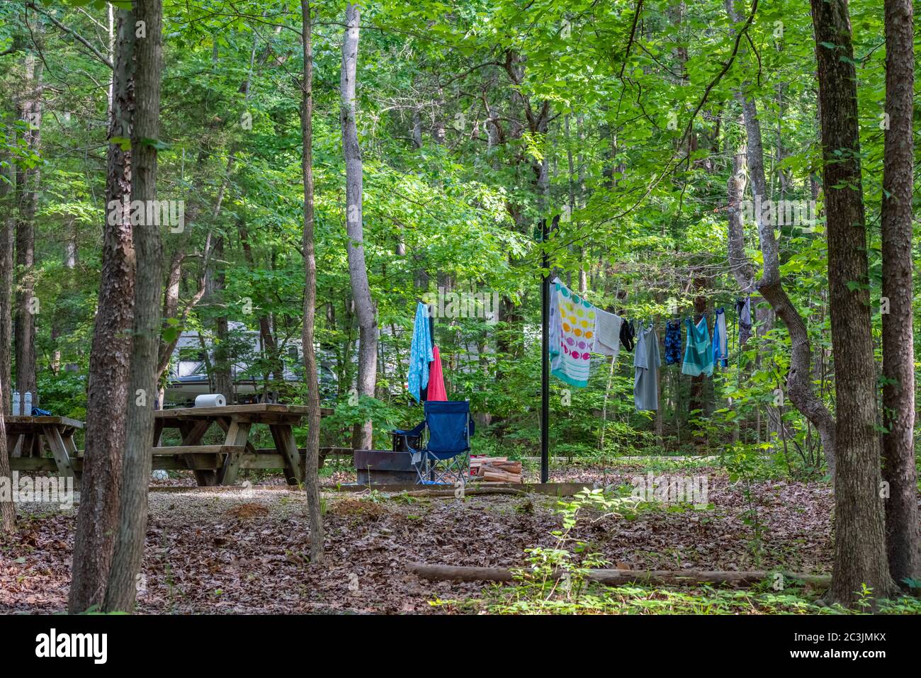 Clothes drying on a line at a campground Stock Photo Alamy