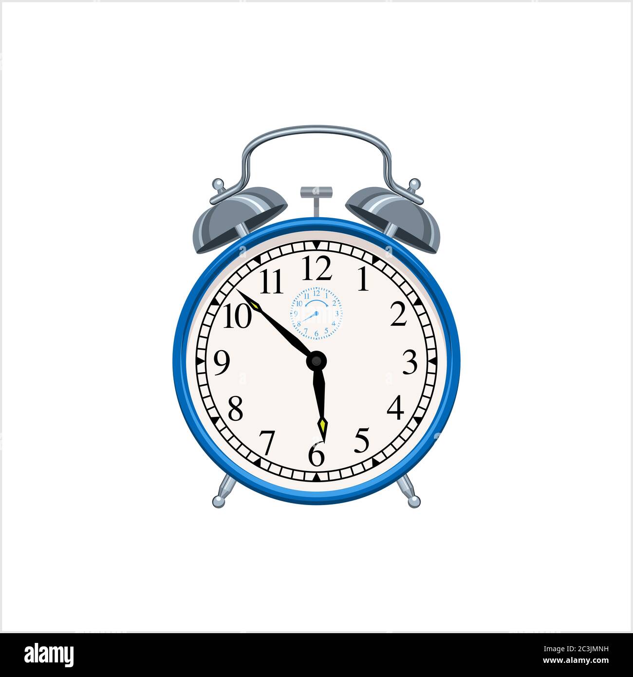 Alarm Clock Blue, Flat Vector Illustration Stock Vector