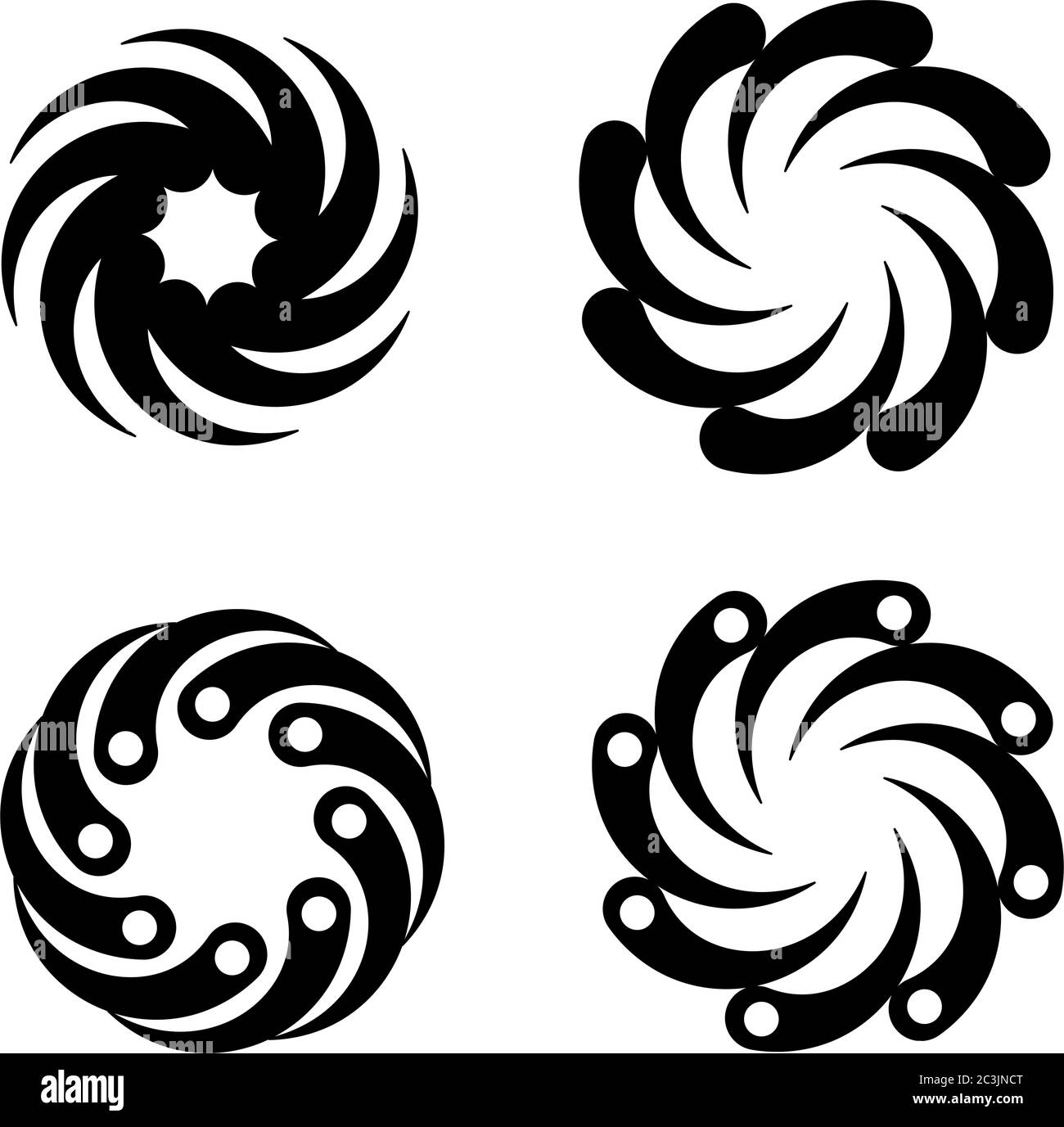 Geometric Shape Swirl, Pinwheel Line Art Drawing Vector Illustration