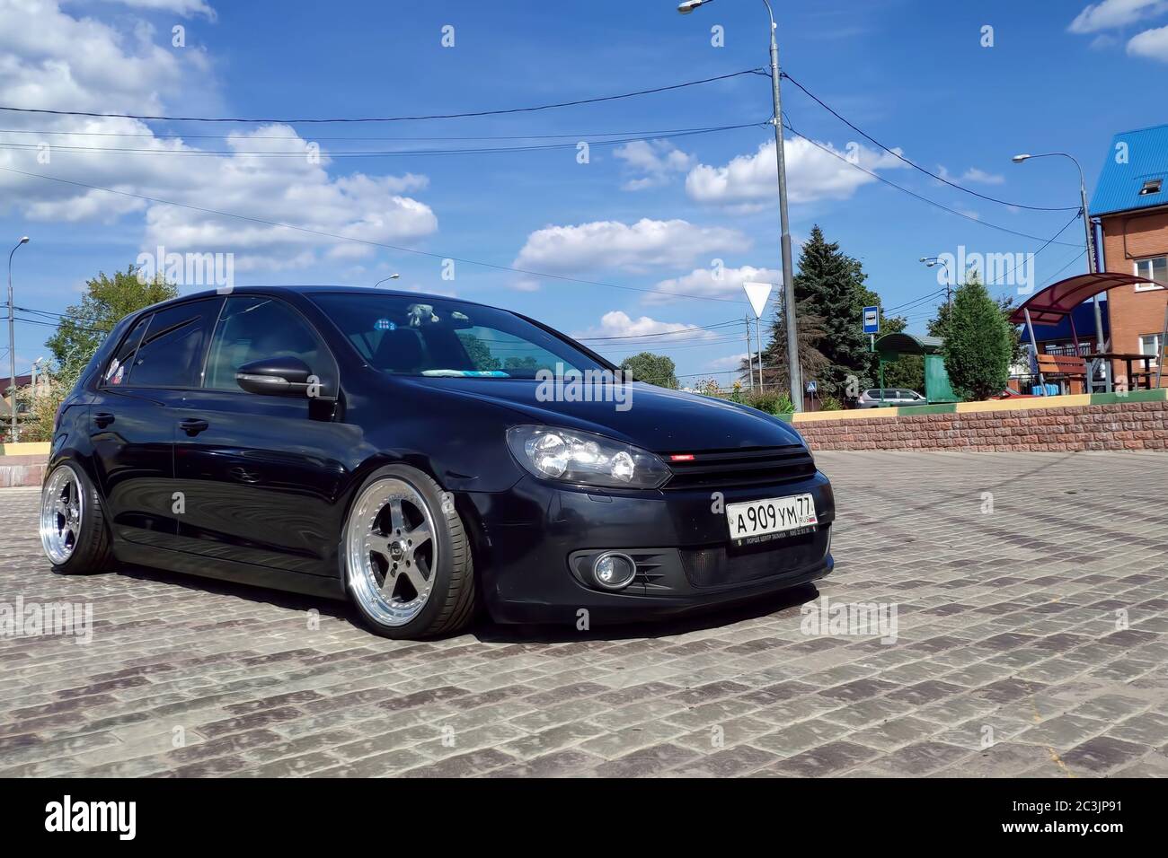 Moscow, Russia - June 04, 2019: Tuned and understated Volkswagen golf 6  black. Air suspension and custom polished alloy wheels parked on the street  Stock Photo - Alamy