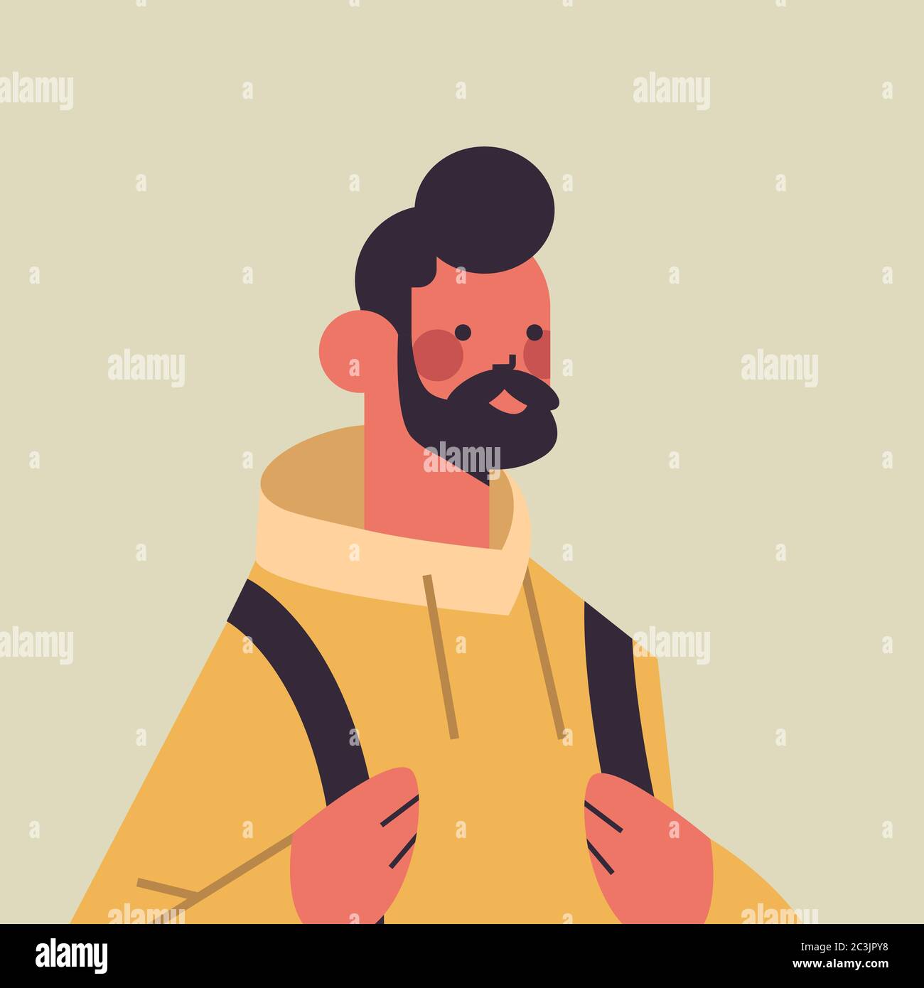 bearded man with backpack looking in camera smiling guy avatar male cartoon character portrait vector illustration Stock Vector