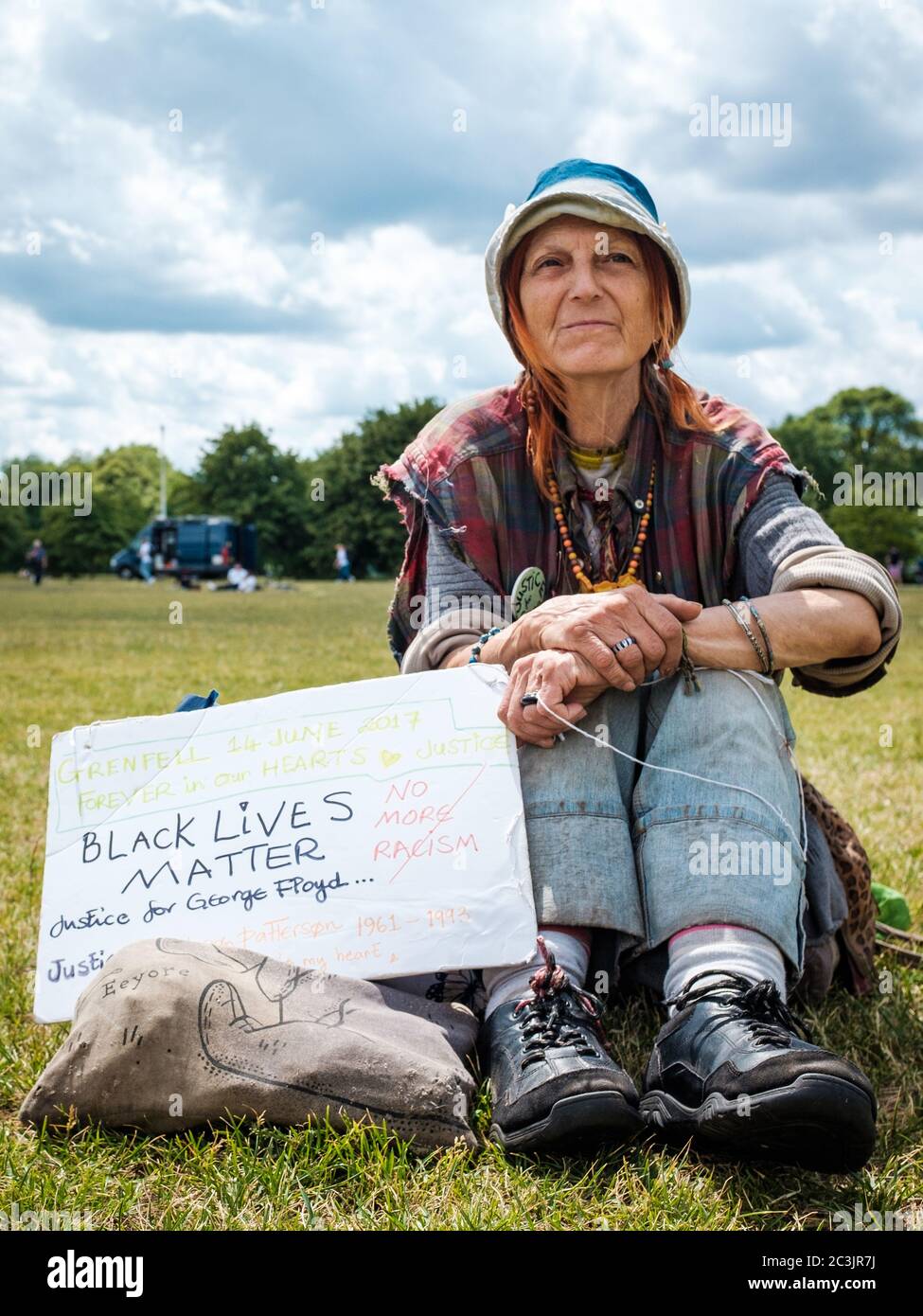 London, UK. 20th June, 2020. An elderly protestor joins the Black Lives Matter Protest in Hyde Park, London. Credit: Yousef Al Nasser/ Alamy Live News Stock Photo