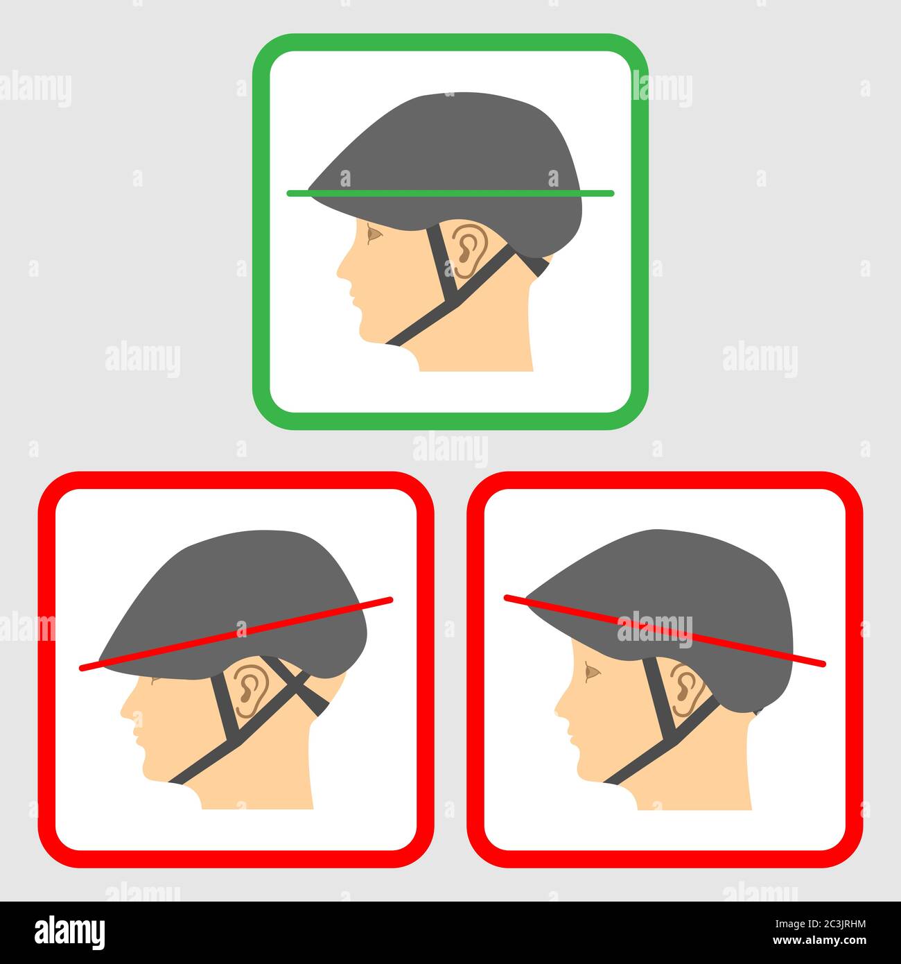 Right and wrong positions for cycle helmet Stock Vector