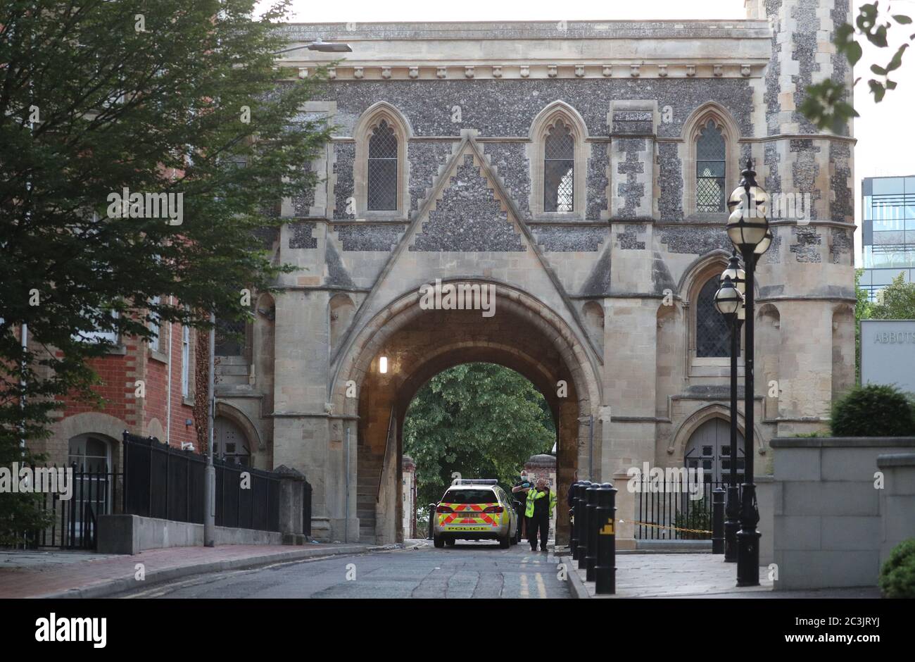 Police at Forbury Gardens in Reading town centre where they are responding to a "serious incident" Stock Photo