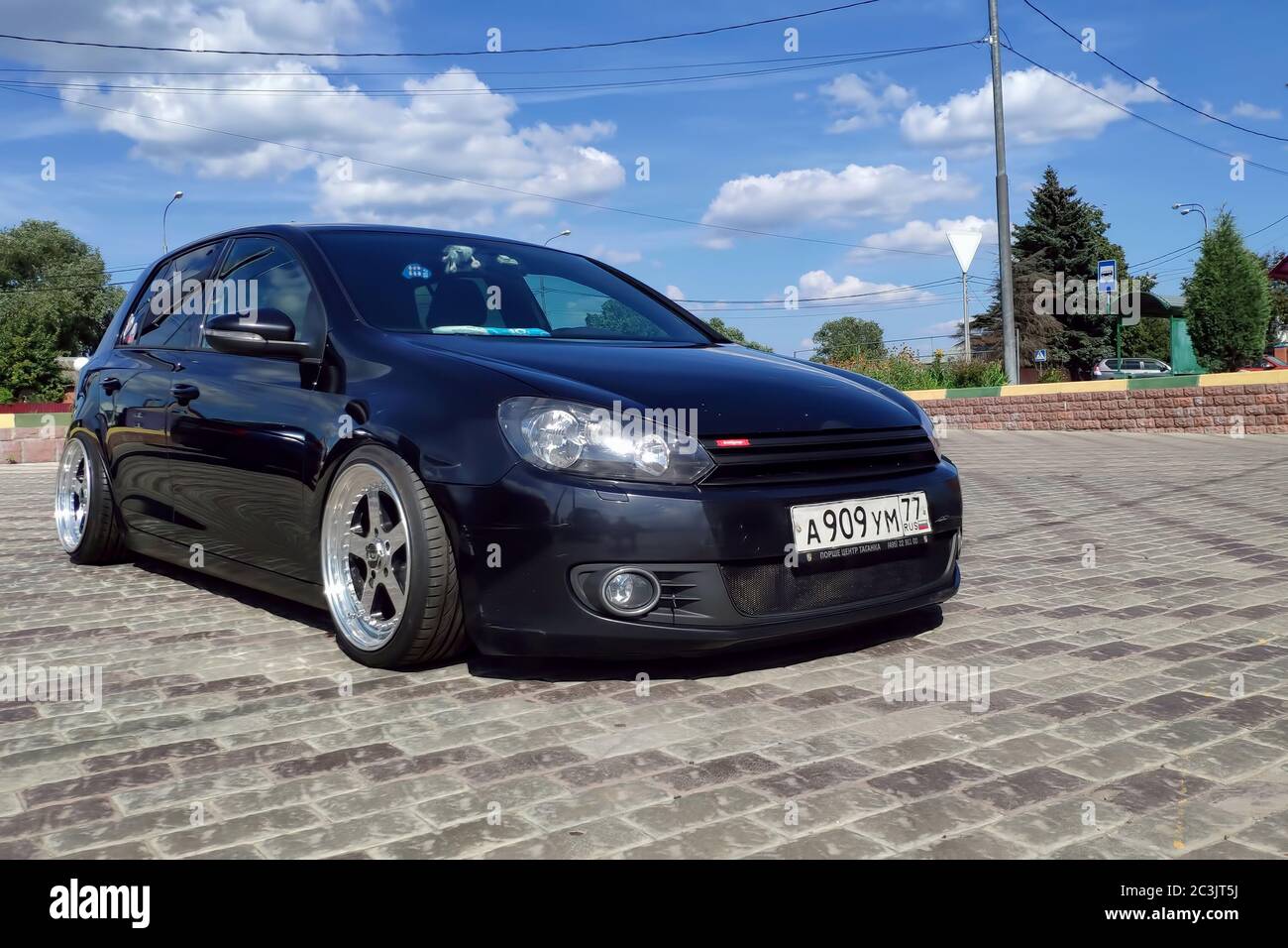 Moscow, Russia - June 04, 2019: Tuned and understated Volkswagen golf 6  black. Air suspension and custom polished alloy wheels parked on the street  at sunny day Stock Photo - Alamy