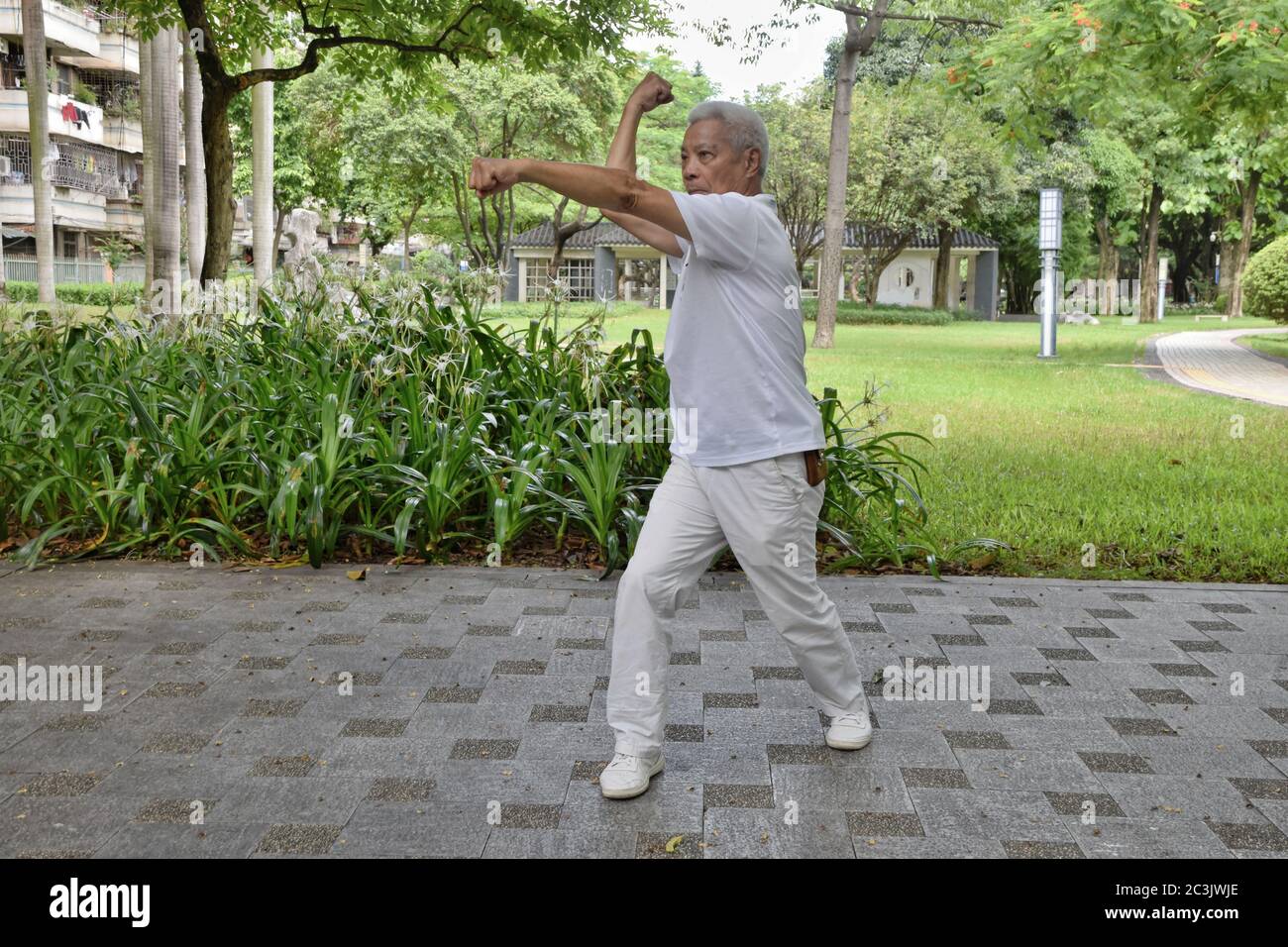 FOSHAN, CHINA CIRCA JUNE 2020 A Chinese Kungfu Grandmaster shows
