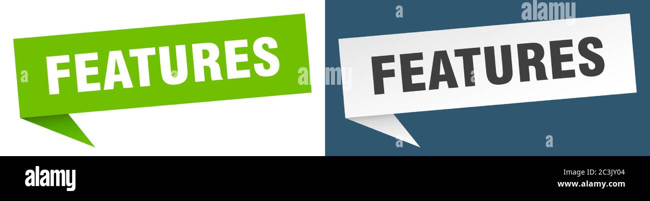 features banner. features speech bubble label set. features sign Stock ...
