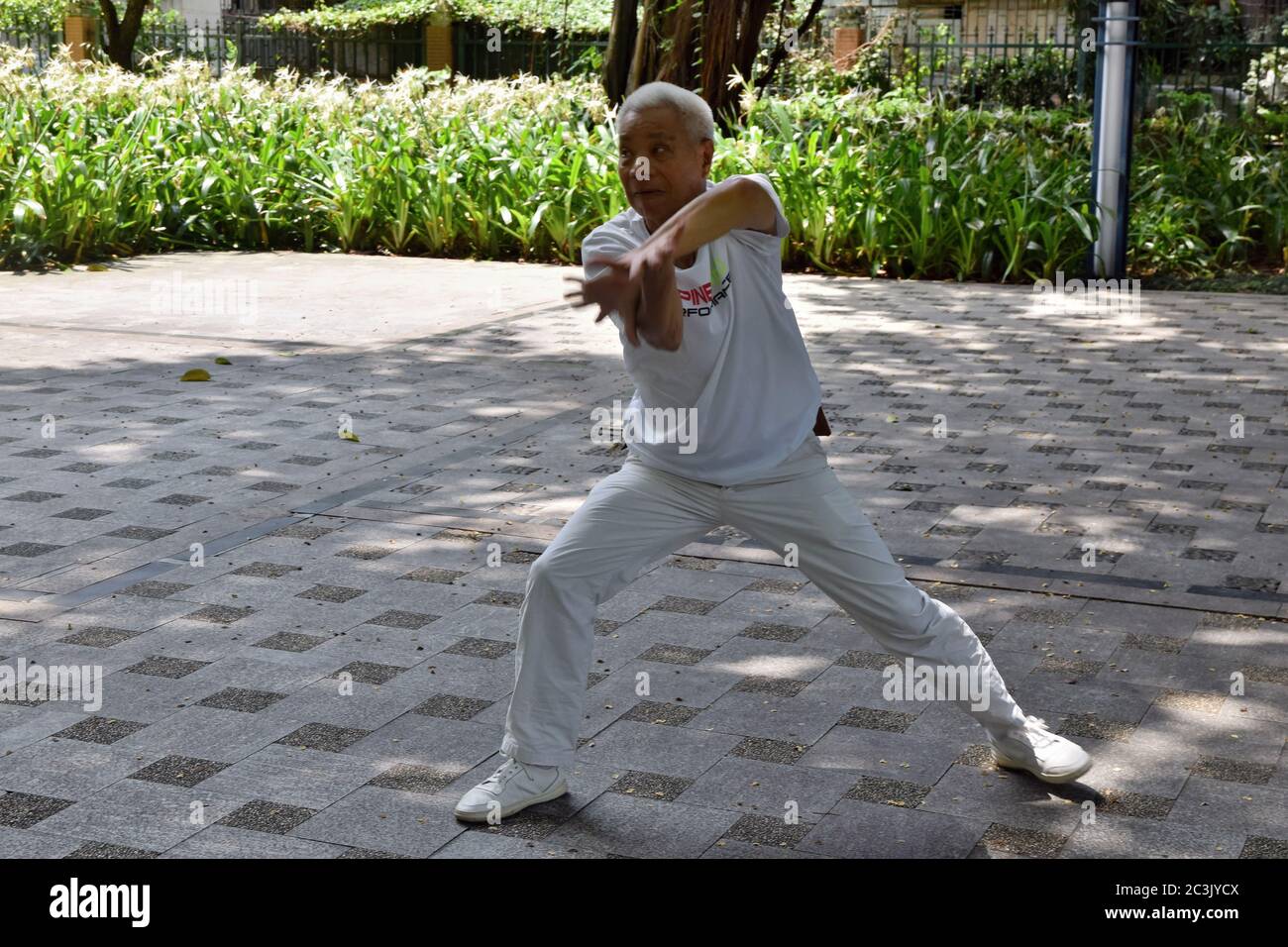 FOSHAN, CHINA CIRCA JUNE 2020 A Chinese Kungfu Grandmaster shows