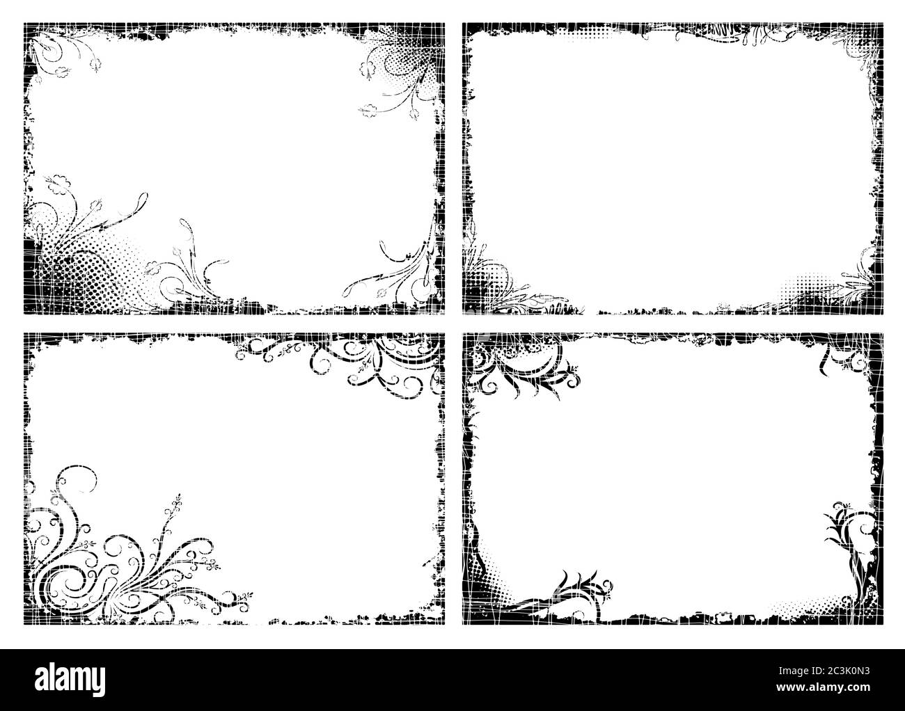 Set of four floral frames in grunge style for your design Stock Vector