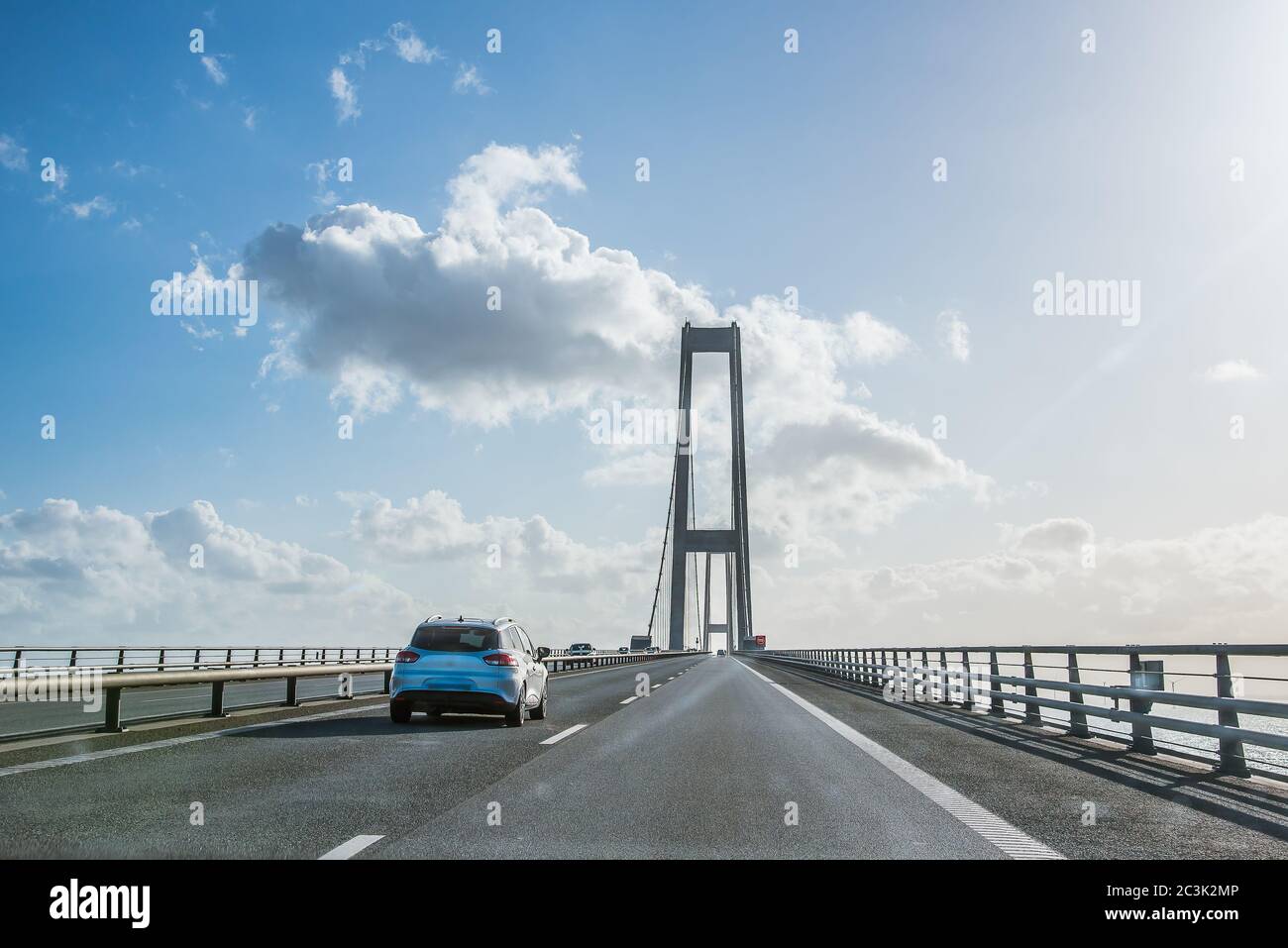 Cars on the Great Belt Fixed Link between the Danish islands of Zealand and Funen, Denmark, May 23, 2020 Stock Photo