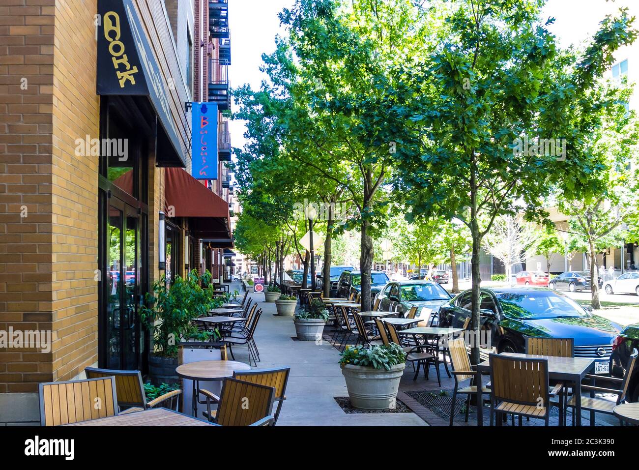 Sidewalk Dining on Cityplace West Blvd of Uptown Dallas Stock Photo