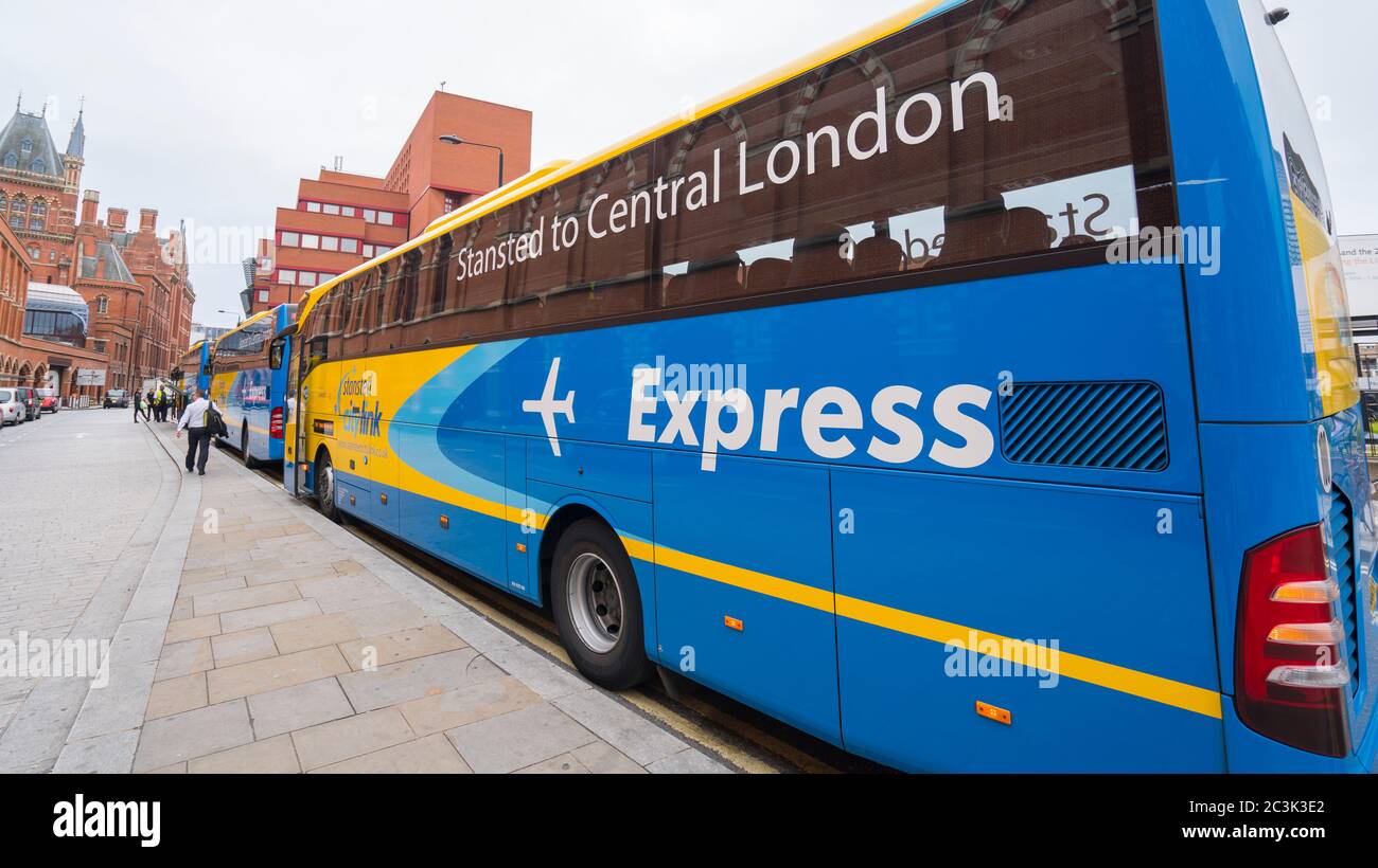 Stansted Airport to London Central Express bus LONDON, ENGLAND SEPTEMBER 14, 2016 Stock