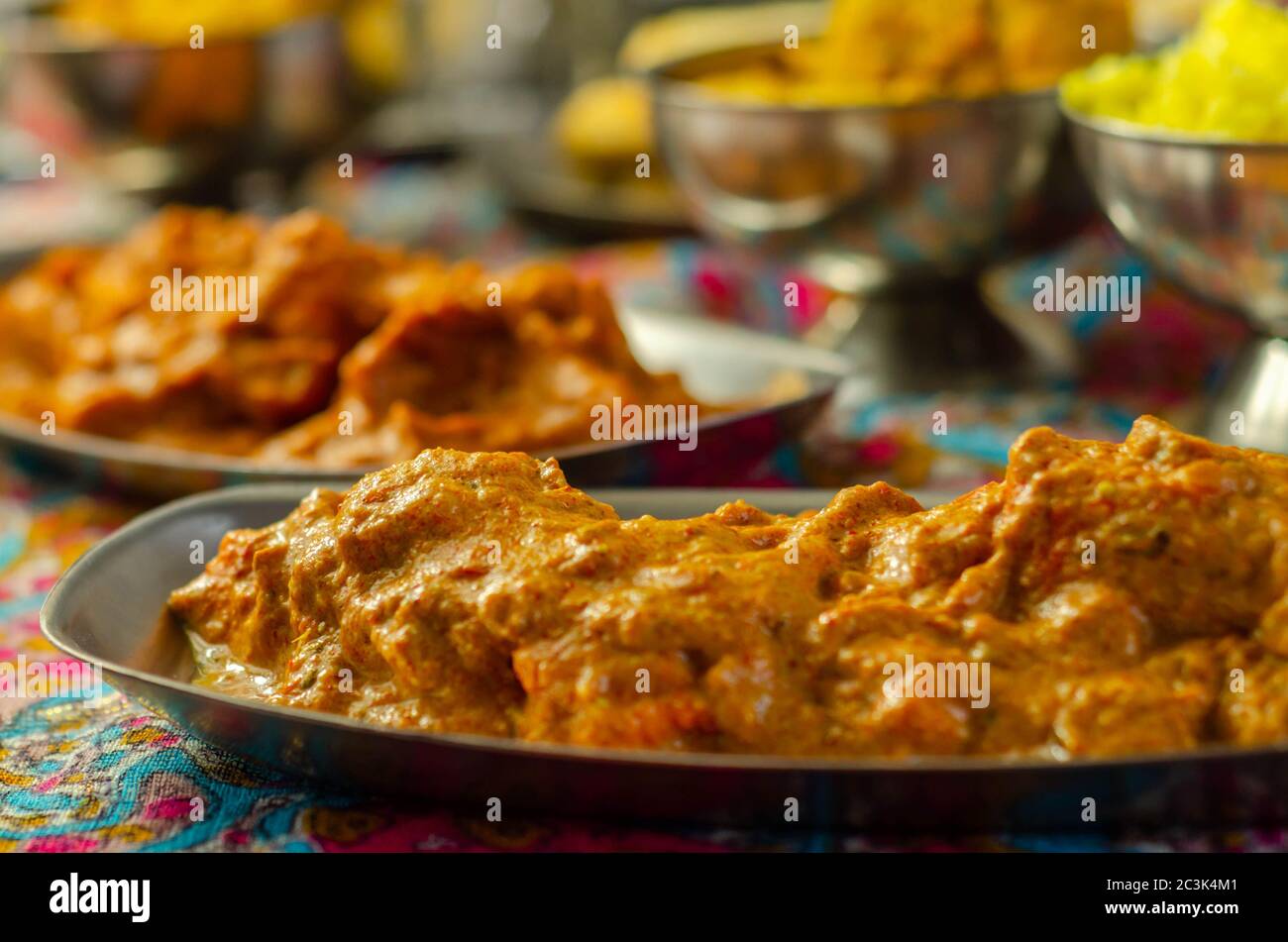 Chicken Madras and Chicken Tikka Masala with Pilau Rice, Naan Breads