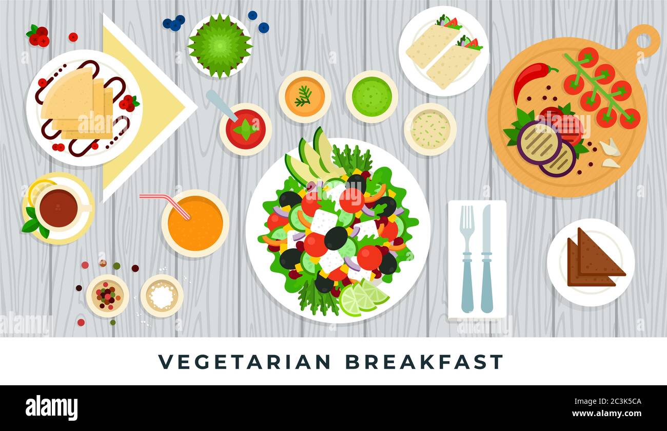 Vector illustration vegetarian useful food on wooden groundwork in flat ...
