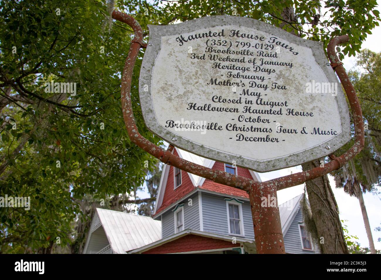 The Haunted House Tour sign at the historic MayStringer Victorian