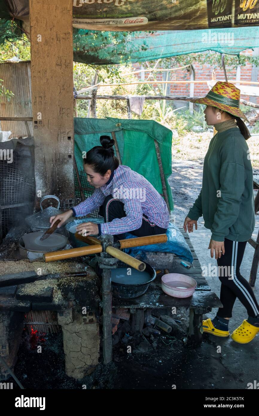 Making Rice Paper in the Traditional Way, Battambang, Cambodia Stock ...