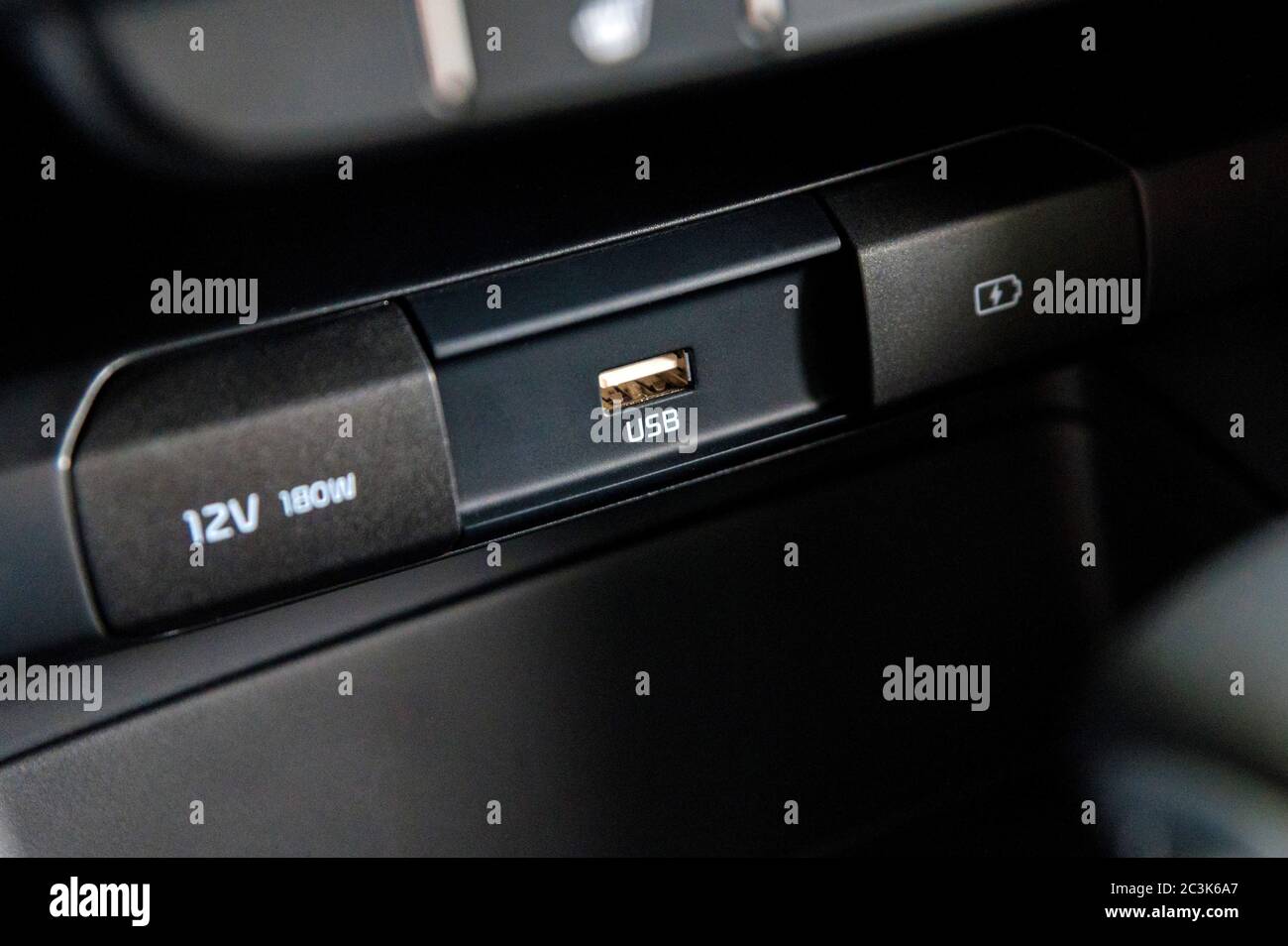 Close up charger and usb input in modern car Stock Photo Alamy