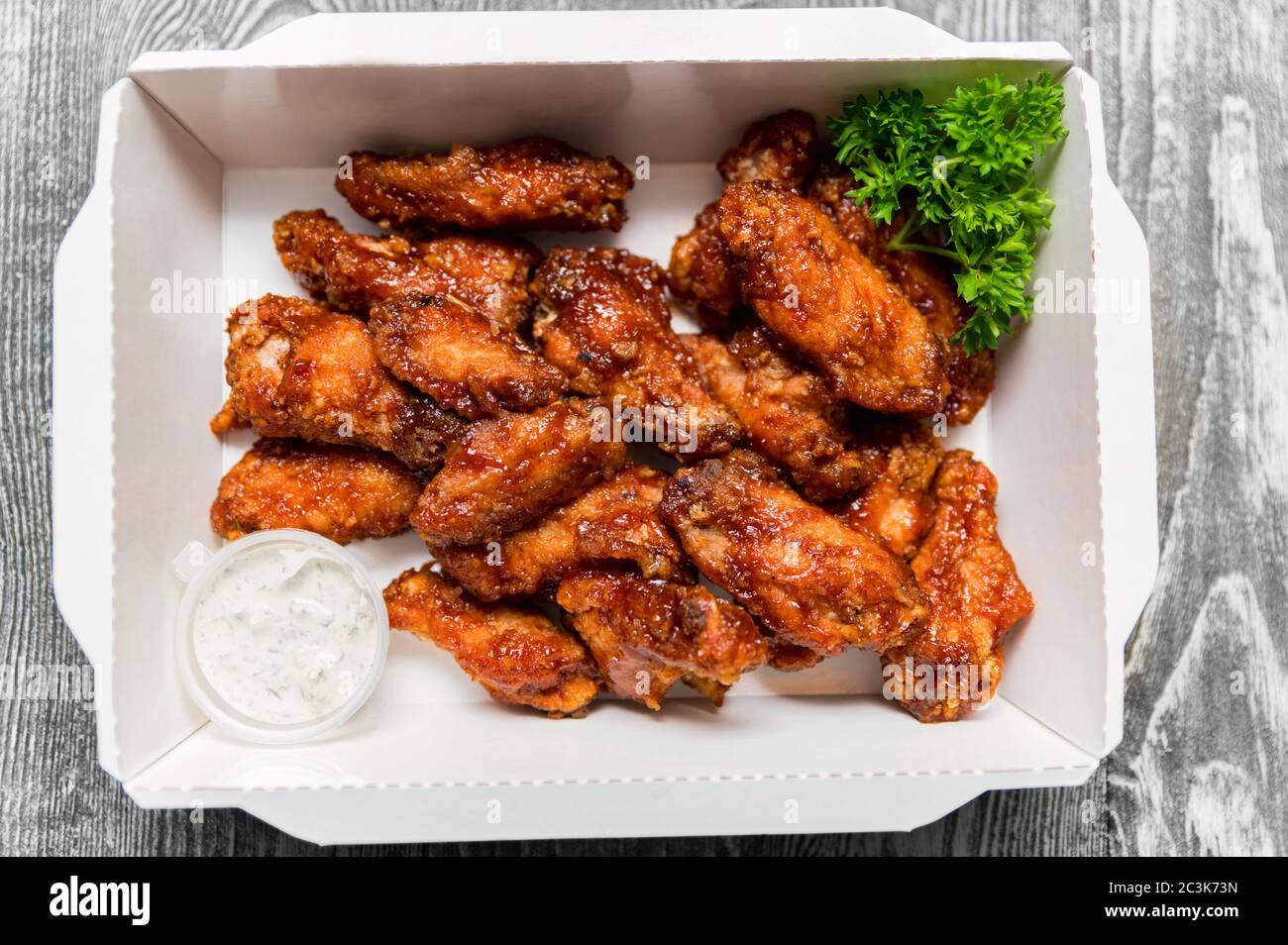 Top View Delicious Fried Chickens Wings Food For Delievery Stock Photo Top View Delicious Fried Chickens Wings Food For Delievery 2C3K73N