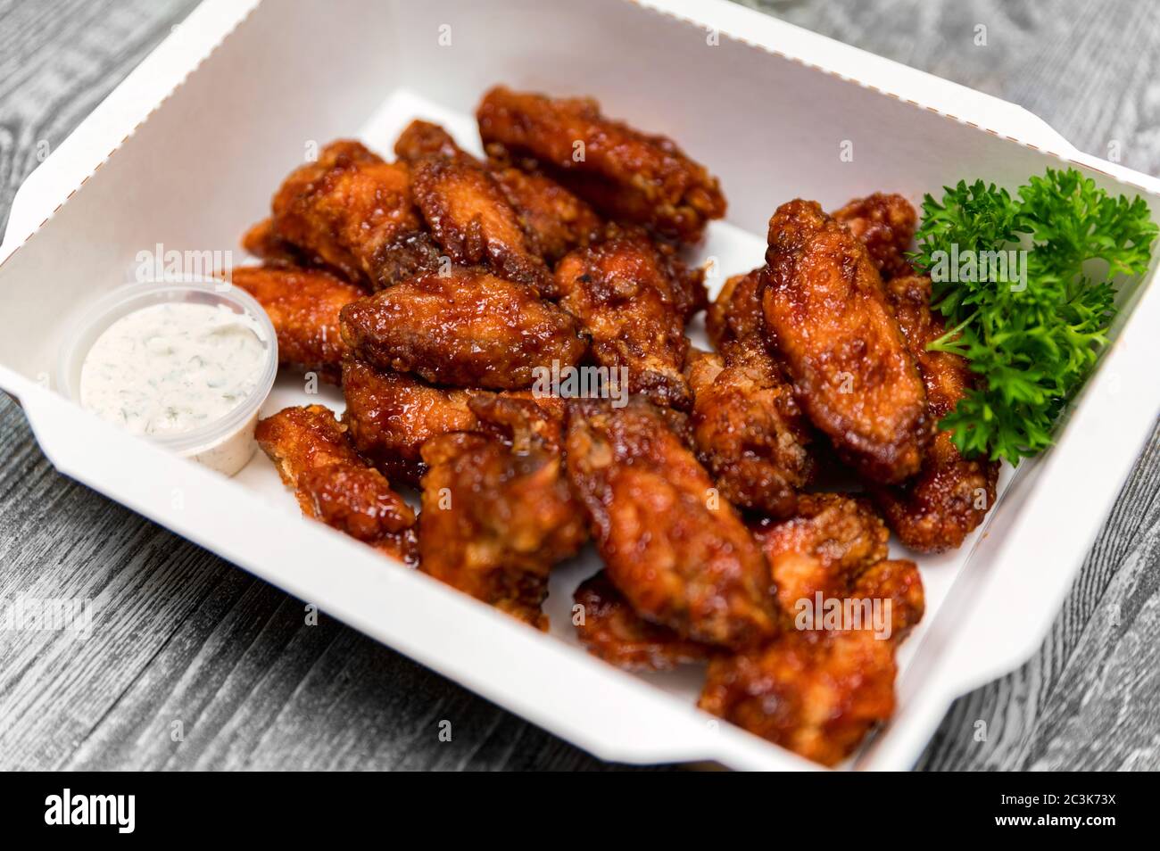 Top View Delicious Fried Chickens Wings Food For Delievery Stock Photo Top View Delicious Fried Chickens Wings Food For Delievery 2C3K73X