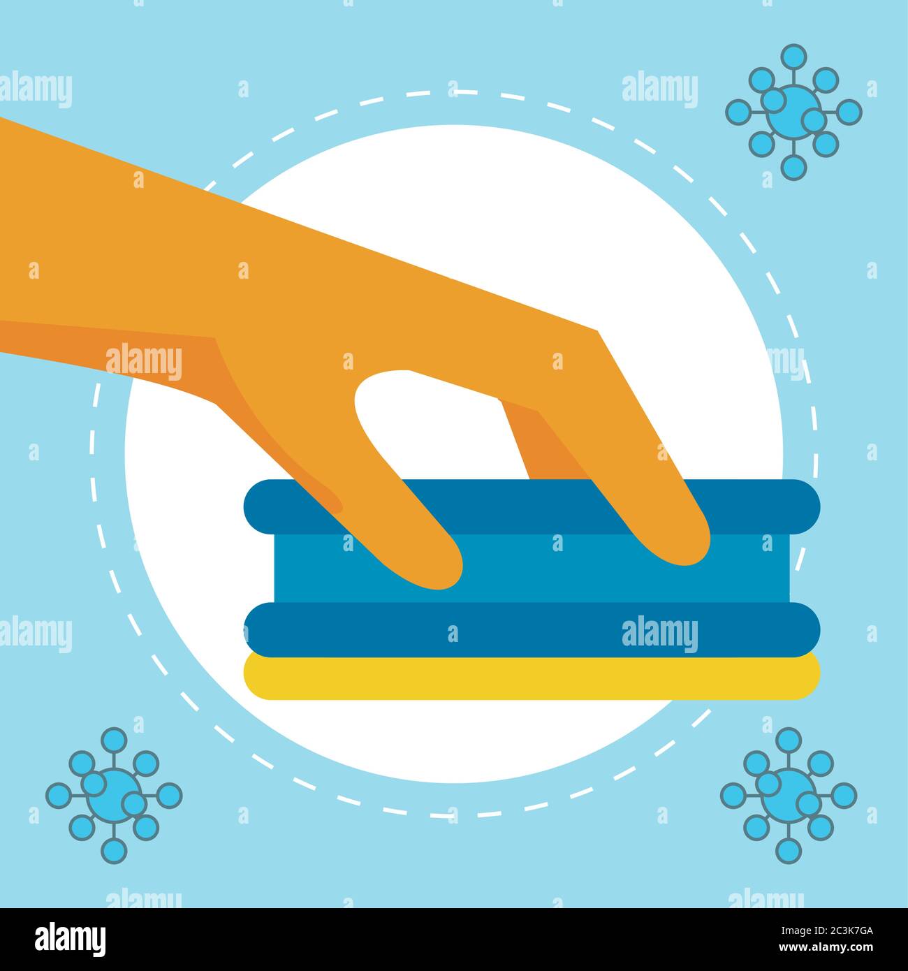 disinfect and clean activity with hand using spongue vector illustration design Stock Vector