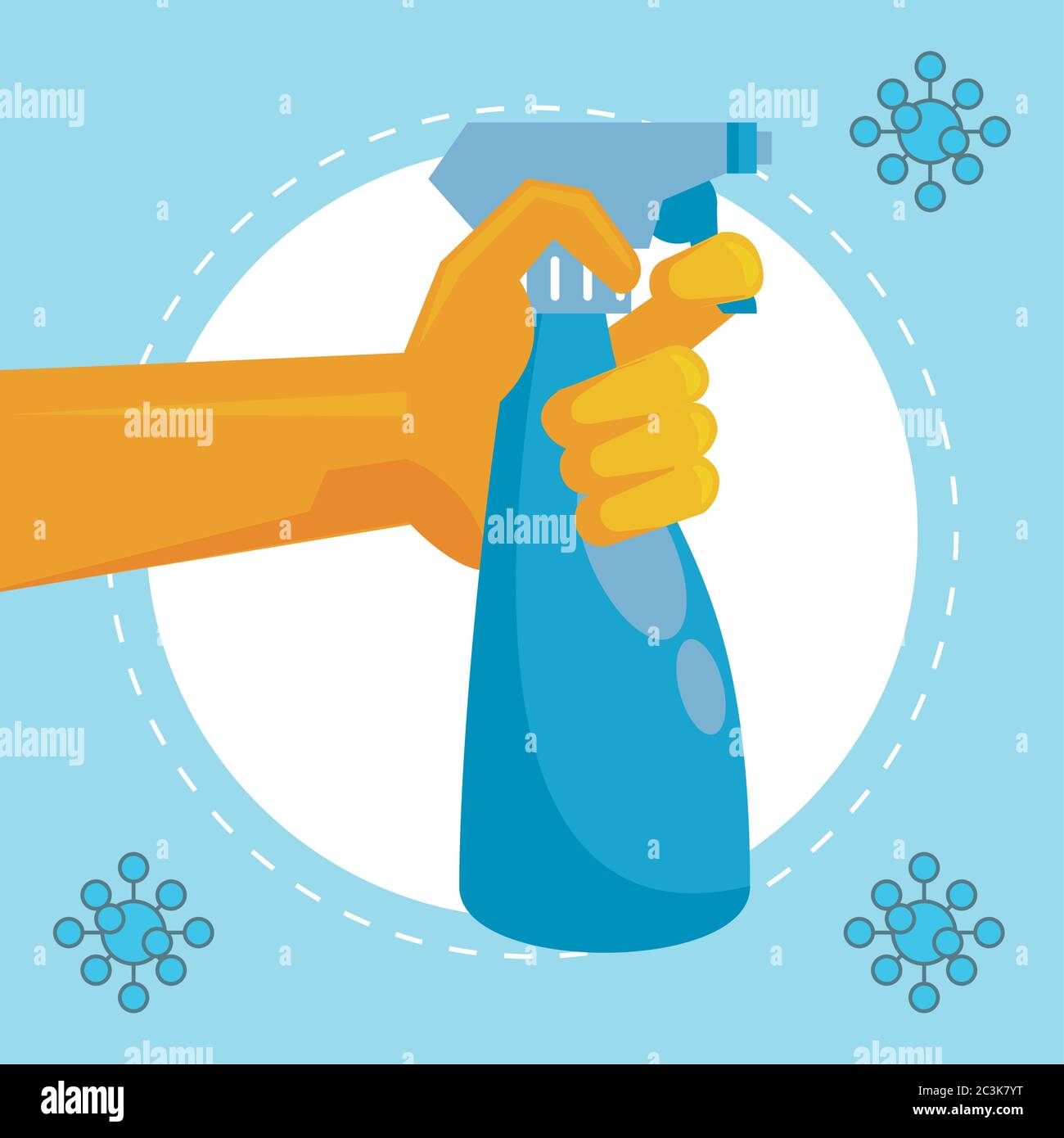 disinfect and clean activity with hand using splash bottle vector illustration design Stock Vector