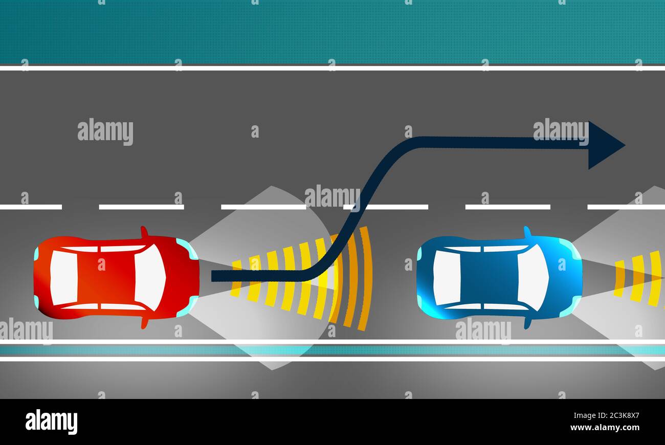 Autopilot concept with self - driving car overtaking the front car, 3d ...