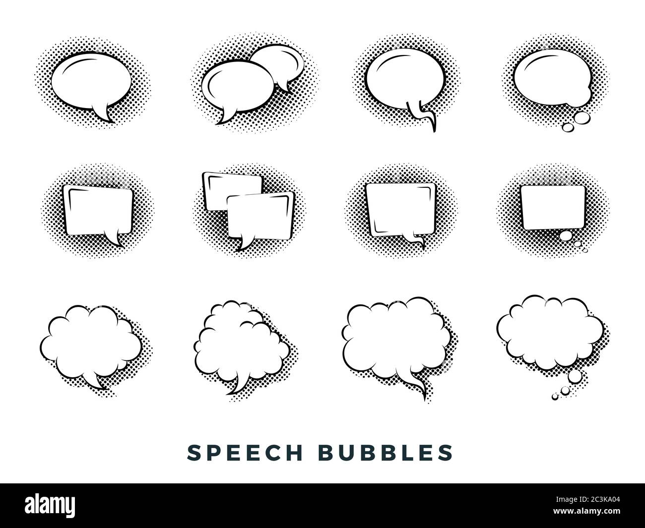 Set of comic speech bubbles vector flat icons. Vintage design, pop art ...
