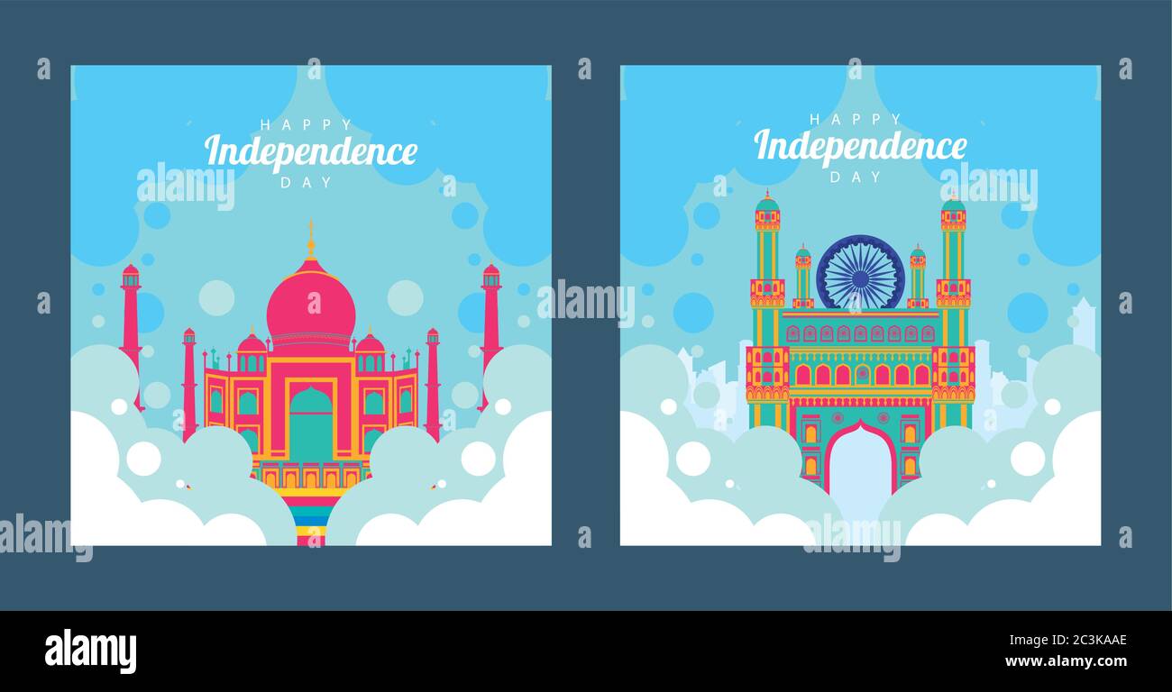 india independence day celebration with taj mahal mosque in sky vector ...