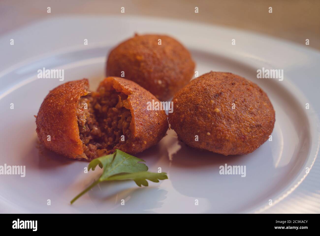 Turkish Food; Stuffed Meatballs, Icli Kofte Stock Photo