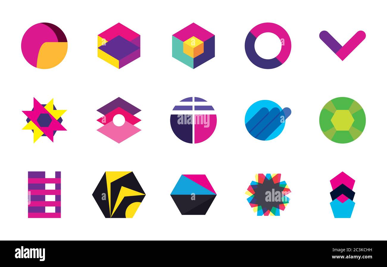 geometric and abstract 3d shapes flat style icon set design, and figure ...