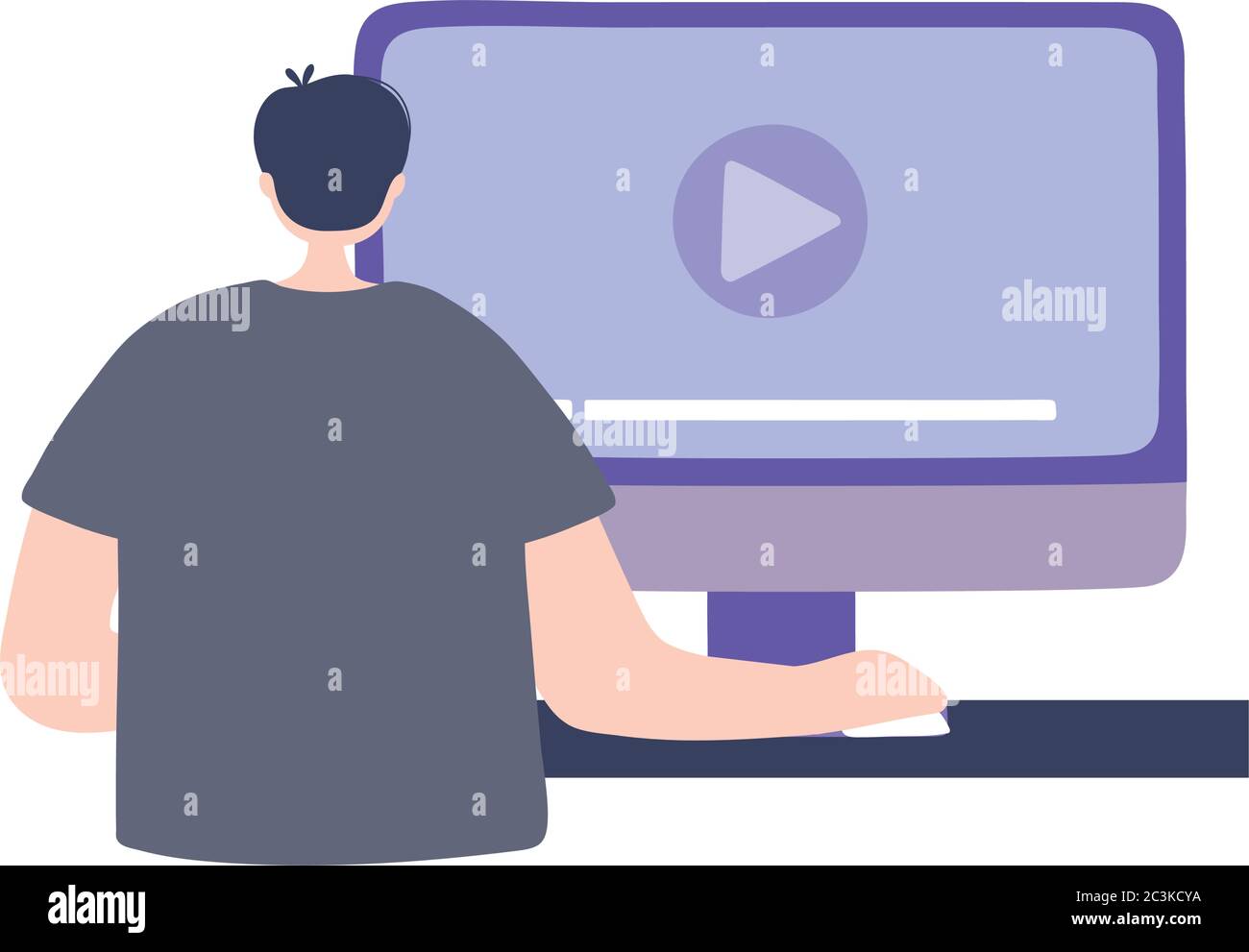 online training, student man using computer video seminar, education ...