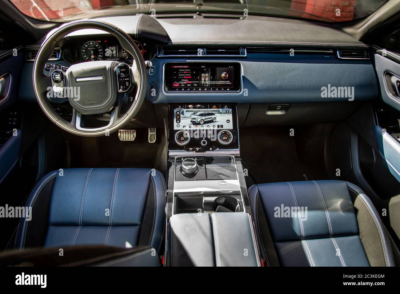 Moscow. Autumn 2018. Interior of The Land Rover Range Rover Velar in Black  color compact luxury crossover SUV Stock Photo - Alamy